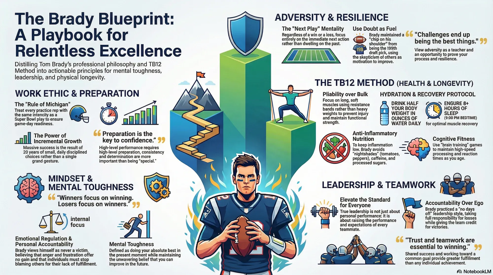 Visual summary of operating lessons from Tom Brady.