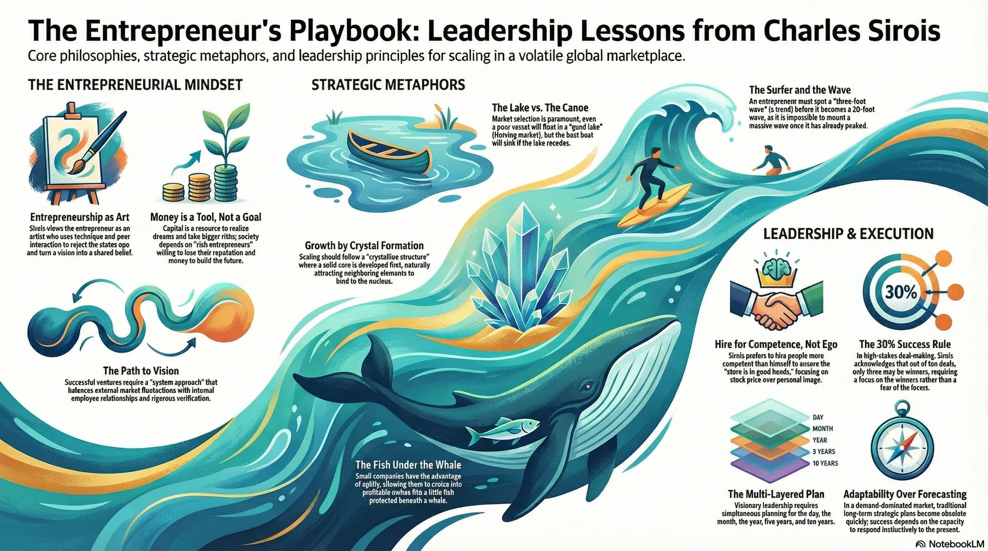 Visual summary of operating lessons from Charles Sirois, CEO of Telesystem.