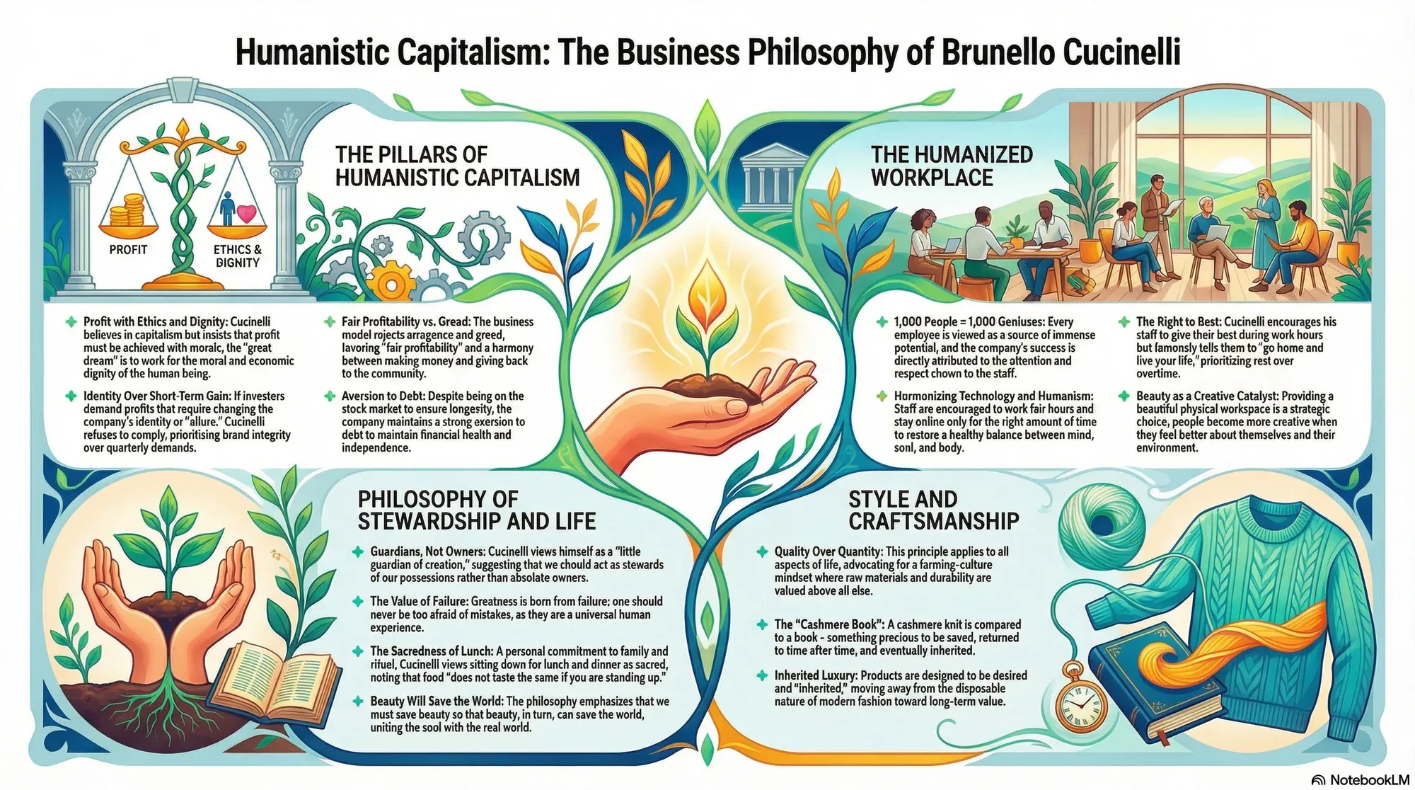 Visual summary of operating lessons from Brunello Cucinelli.