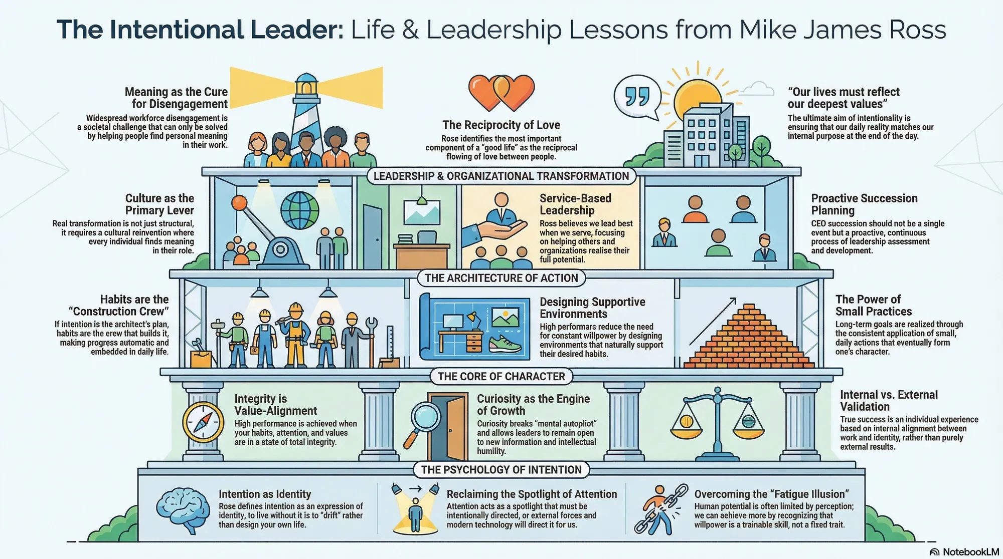 Visual summary of operating lessons from Mike James Ross.