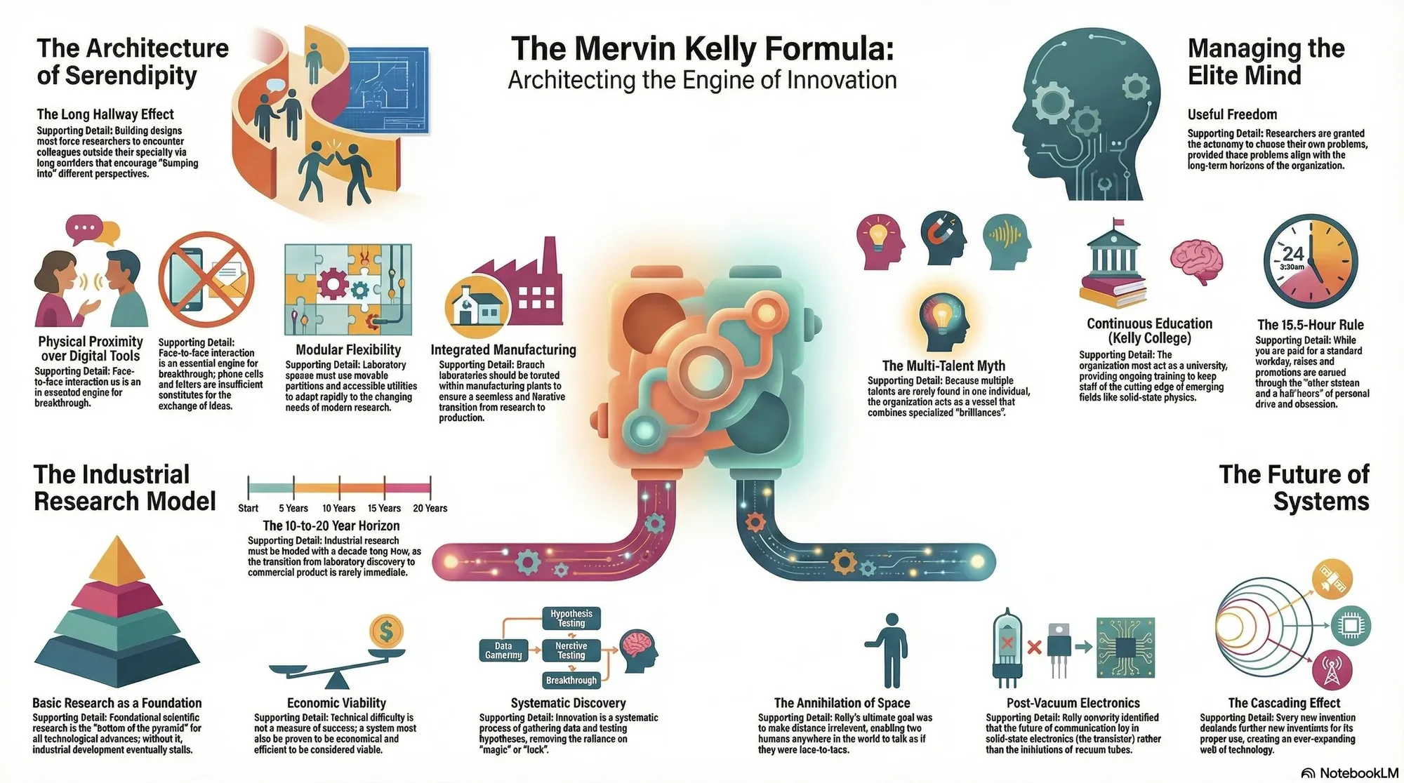 Visual summary of operating lessons from Mervin Kelly.