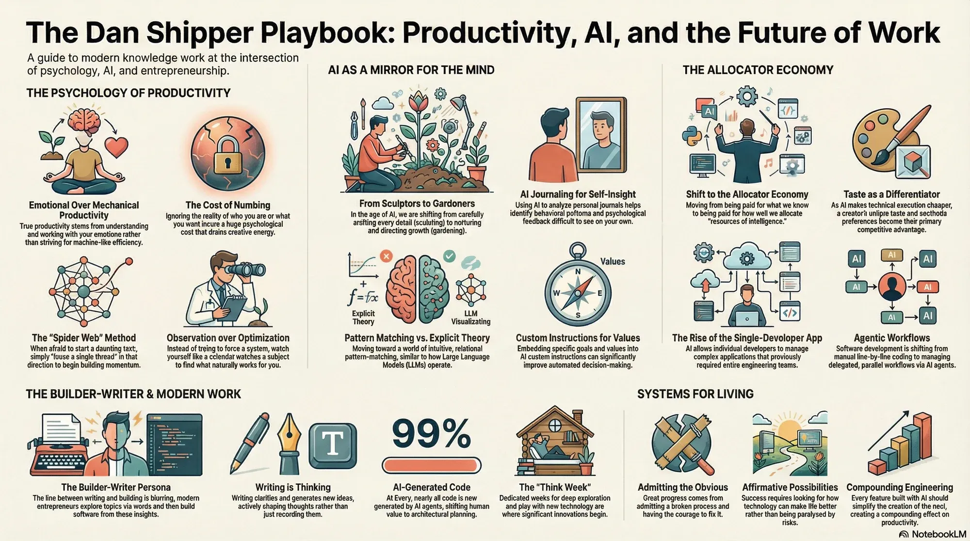 Visual summary of operating lessons from Dan Shipper.