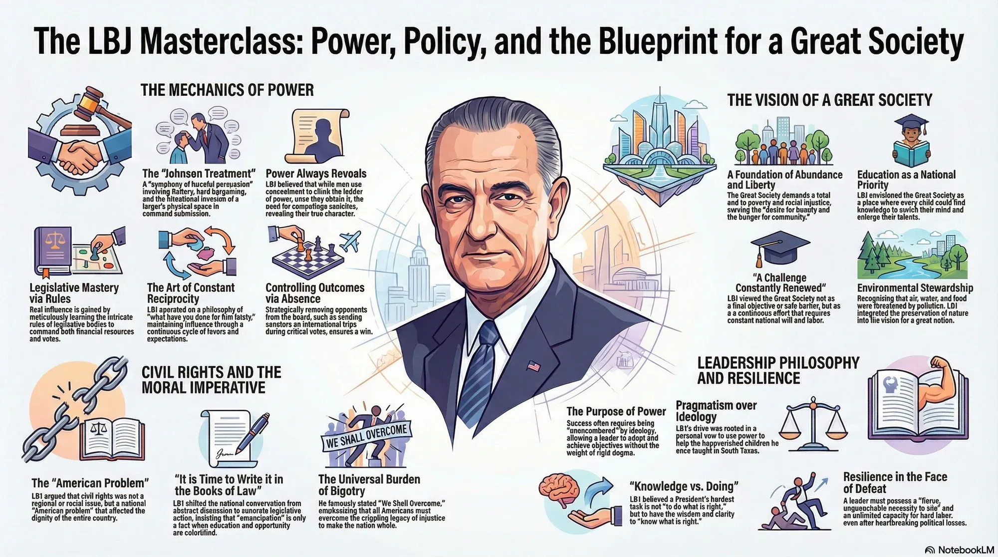 Visual summary of operating lessons from Lyndon B. Johnson.