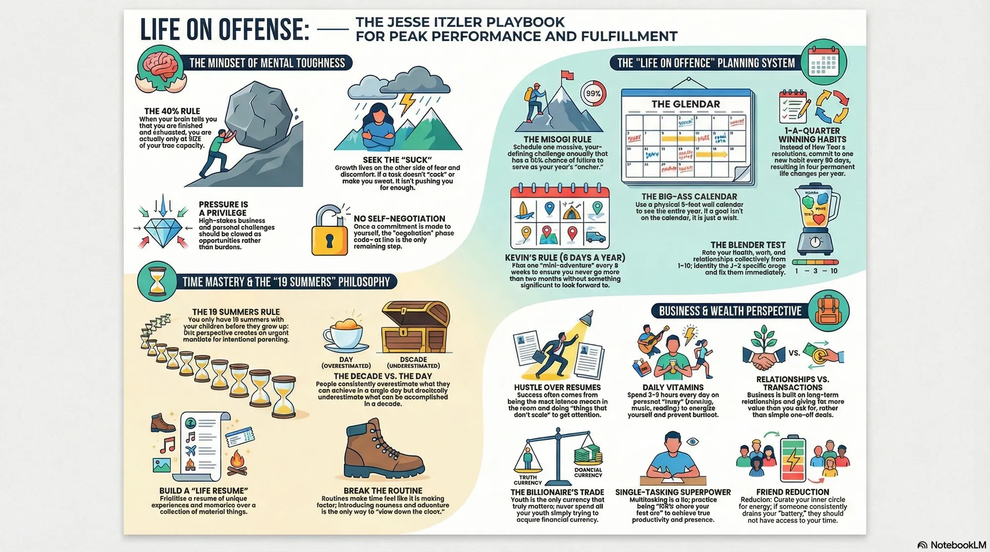 Visual summary of operating lessons from Jesse Itzler.