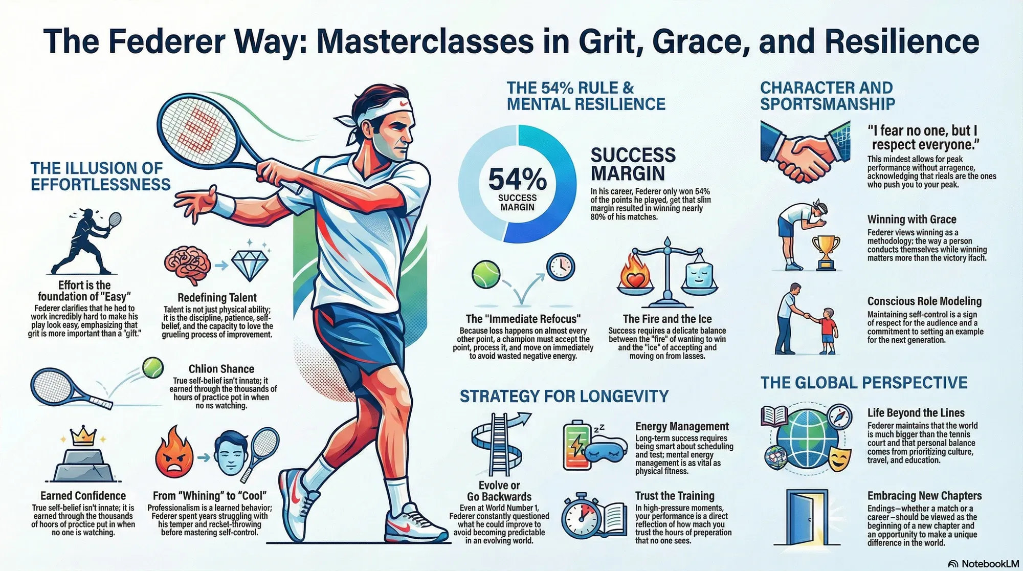 Visual summary of operating lessons from Roger Federer.
