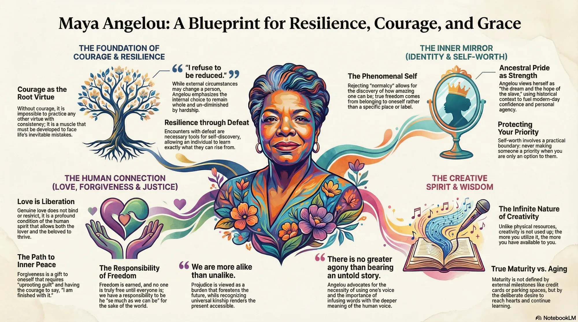 Visual summary of operating lessons from maya angelou.