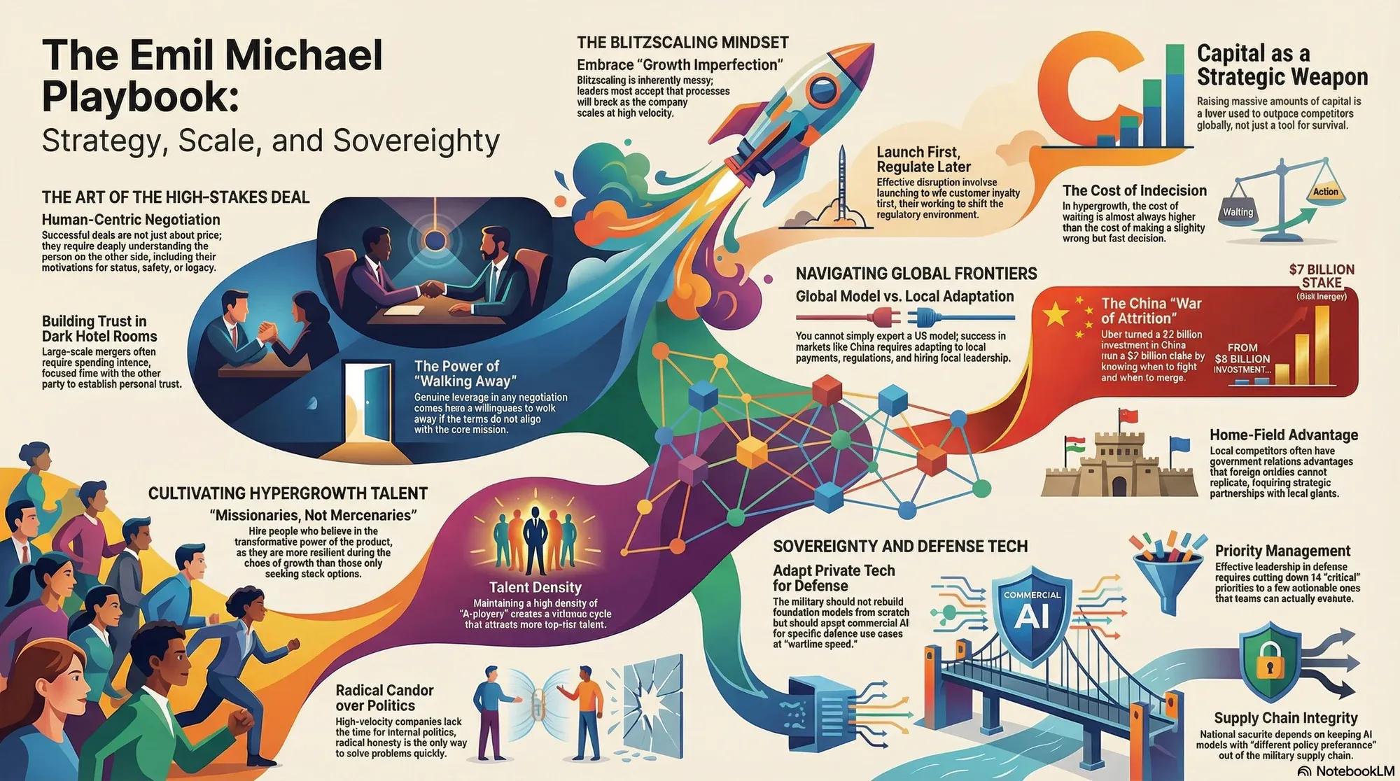 Visual summary of operating lessons from Emil Michael.