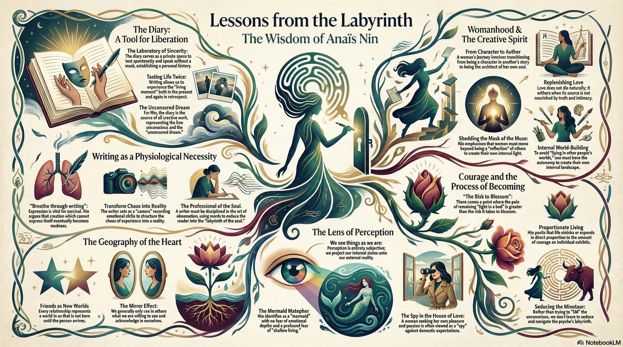 Visual summary of operating lessons from Anaïs Nin.