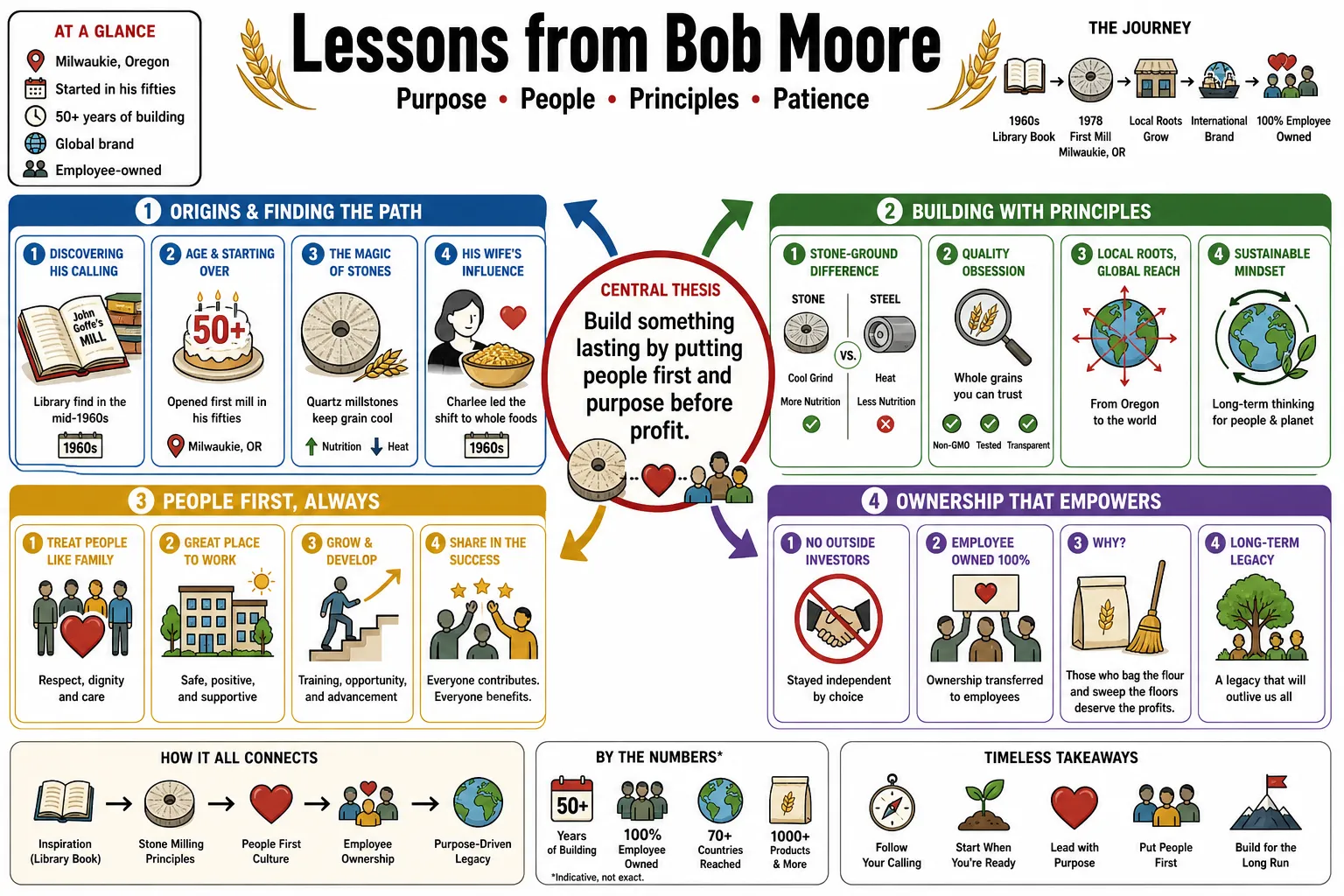 Visual summary of operating lessons from Bob Moore.