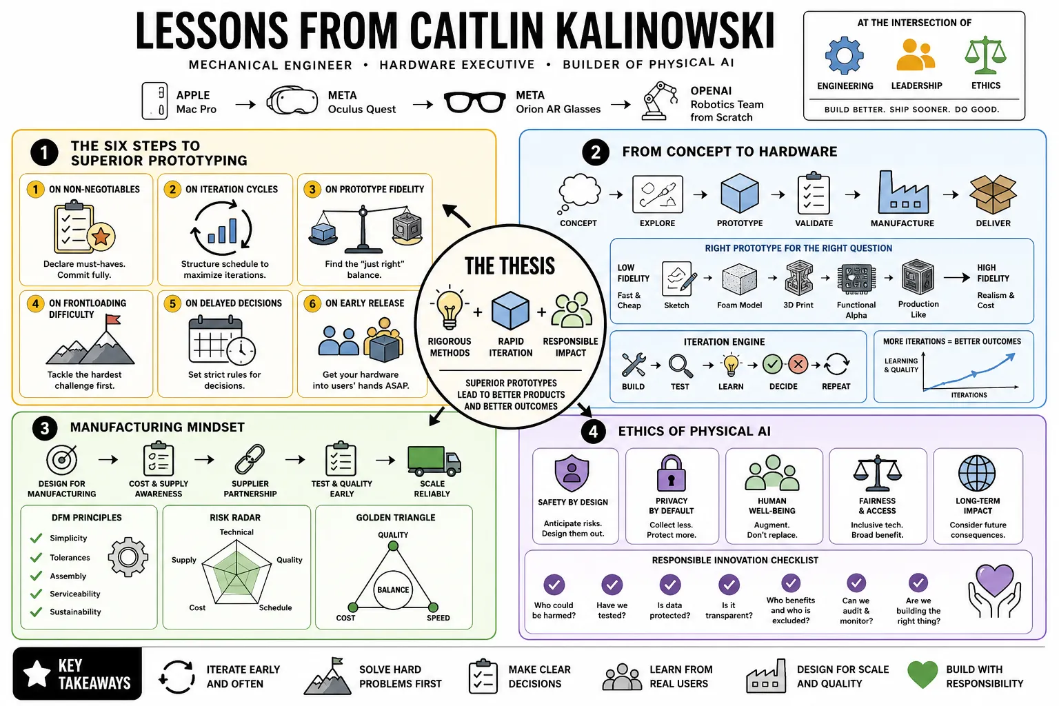 Visual summary of operating lessons from Caitlin Kalinowski.