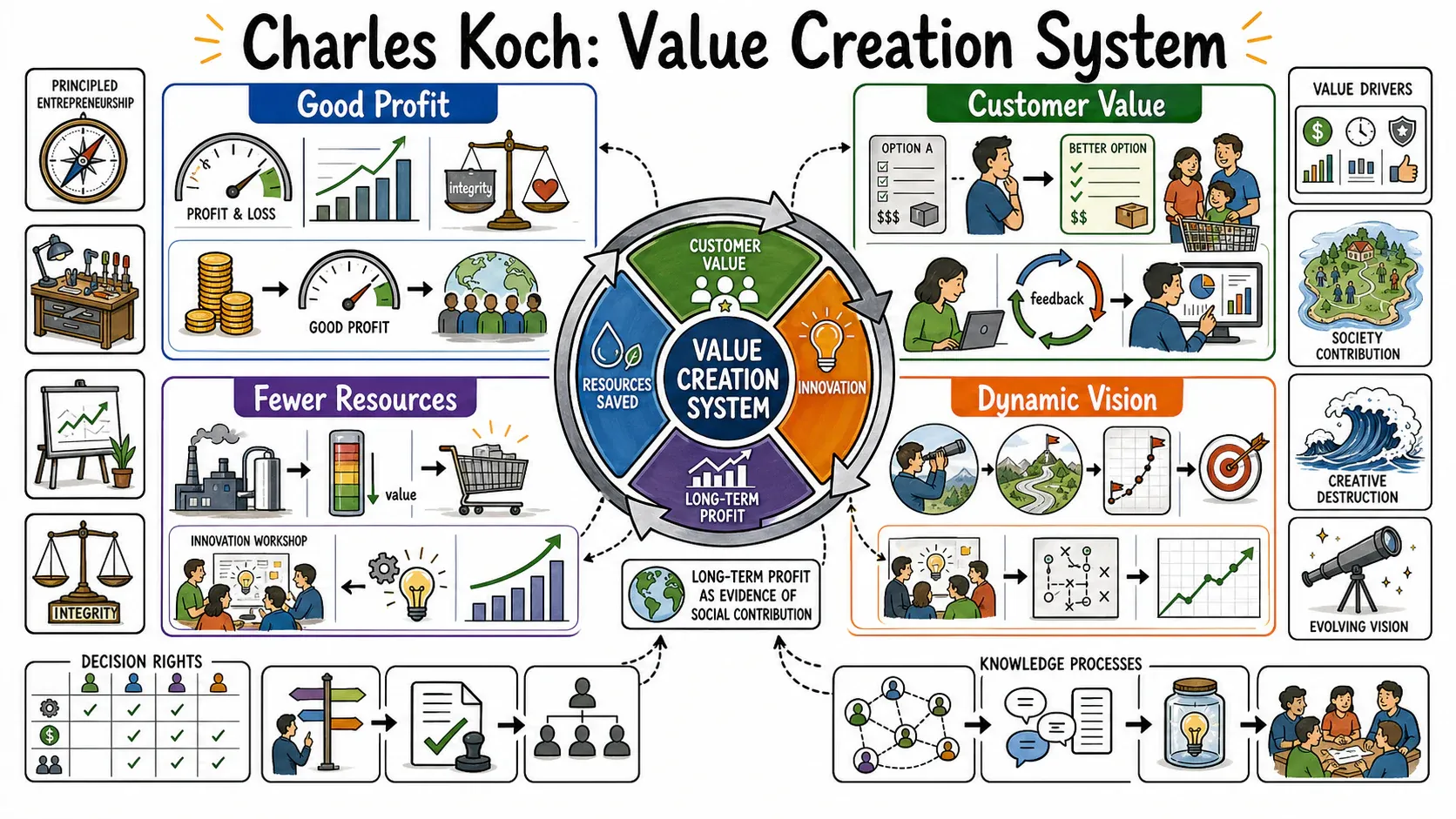 Infographic for "Lessons from Charles Koch".