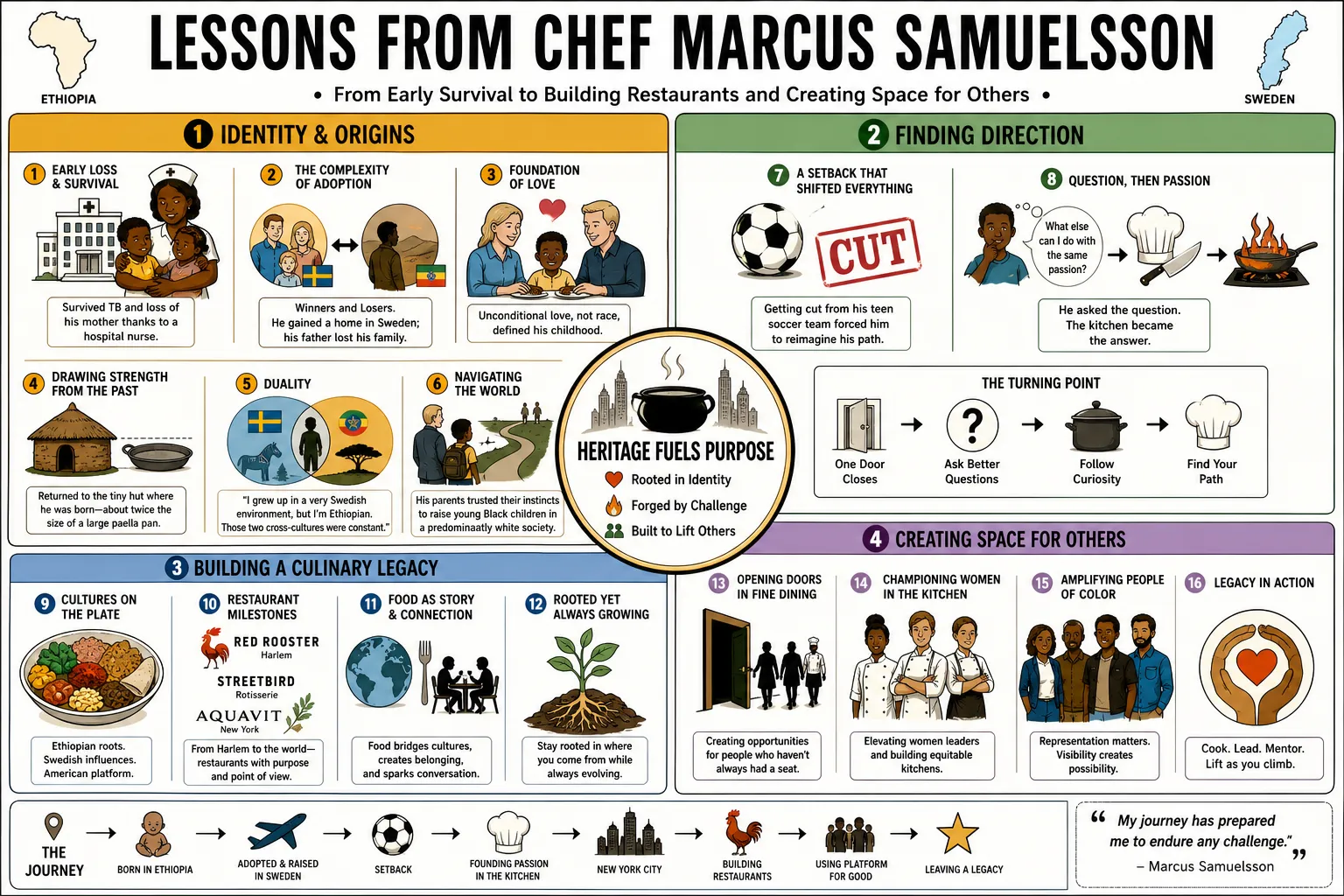 Visual summary of operating lessons from Chef Marcus Samuelsson.