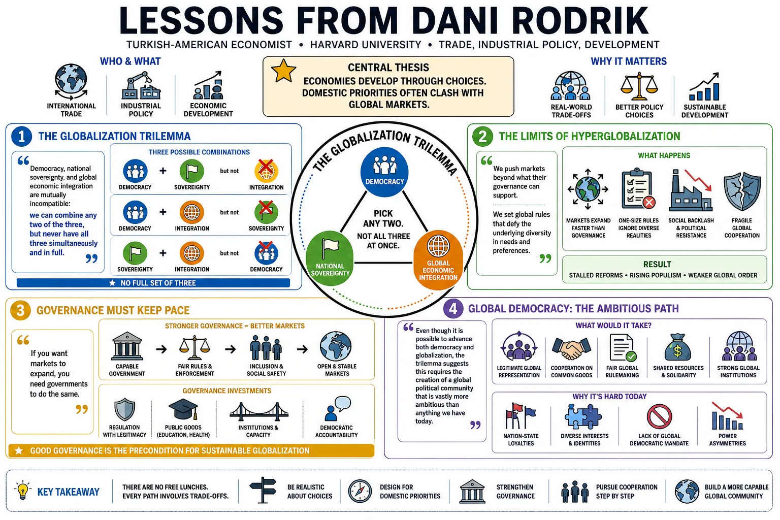 Visual summary of operating lessons from Dani Rodrik.