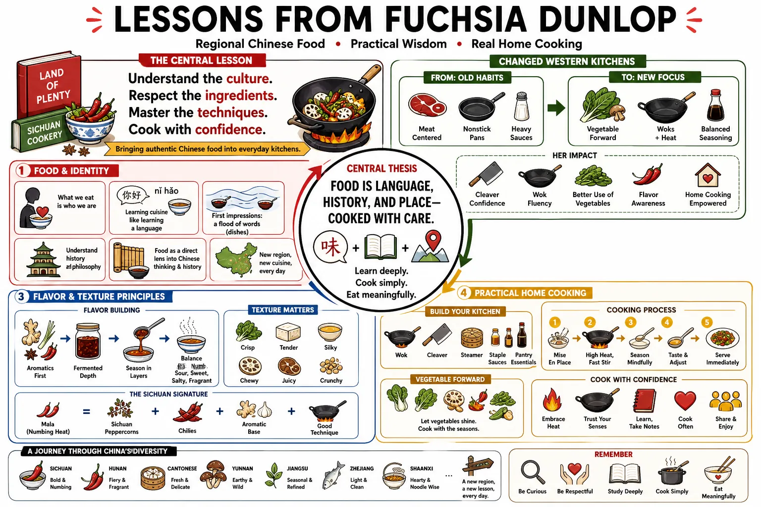 Visual summary of operating lessons from Fuchsia Dunlop.
