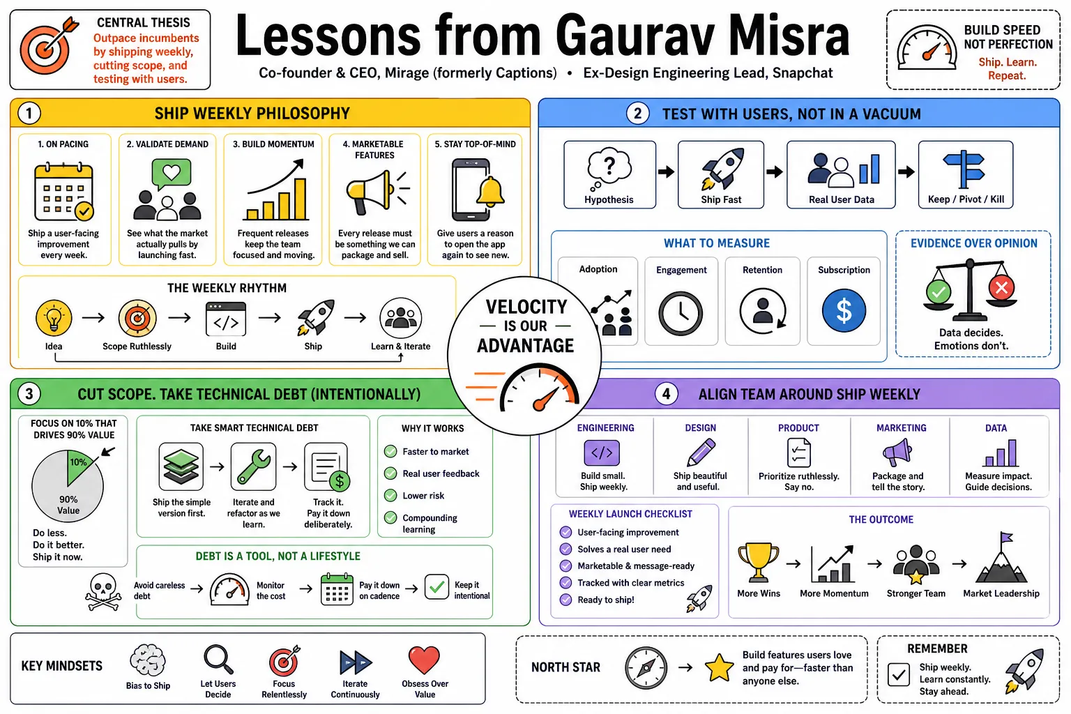 Visual summary of operating lessons from Gaurav Misra.