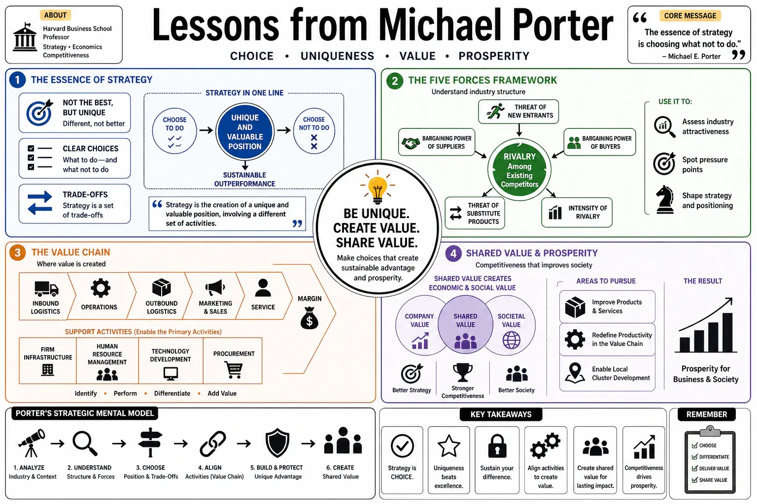 Infographic for "Lessons from Michael Porter".