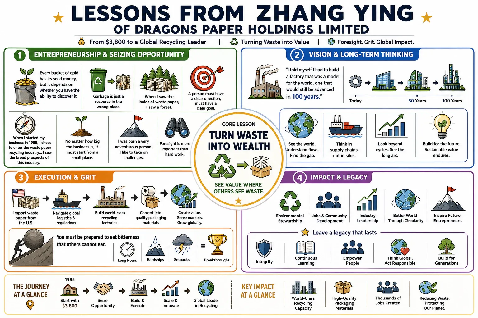 Infographic for "Lessons from Zhang Ying of Dragons Paper Holdings Limited".