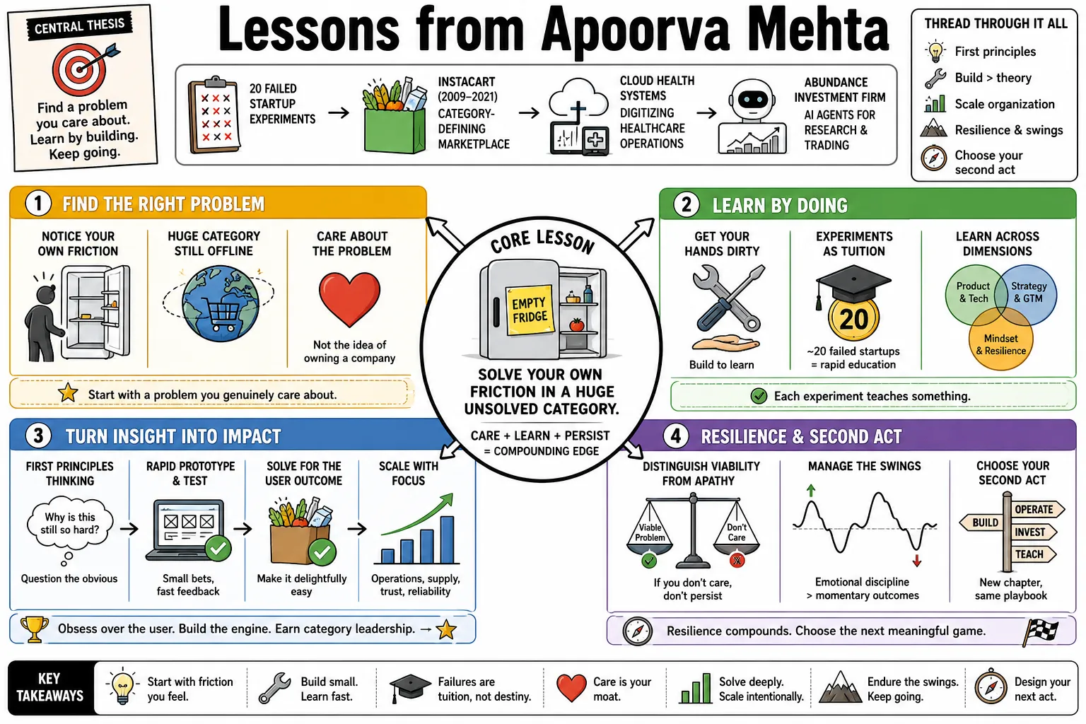Visual summary of operating lessons from Apoorva Mehta.