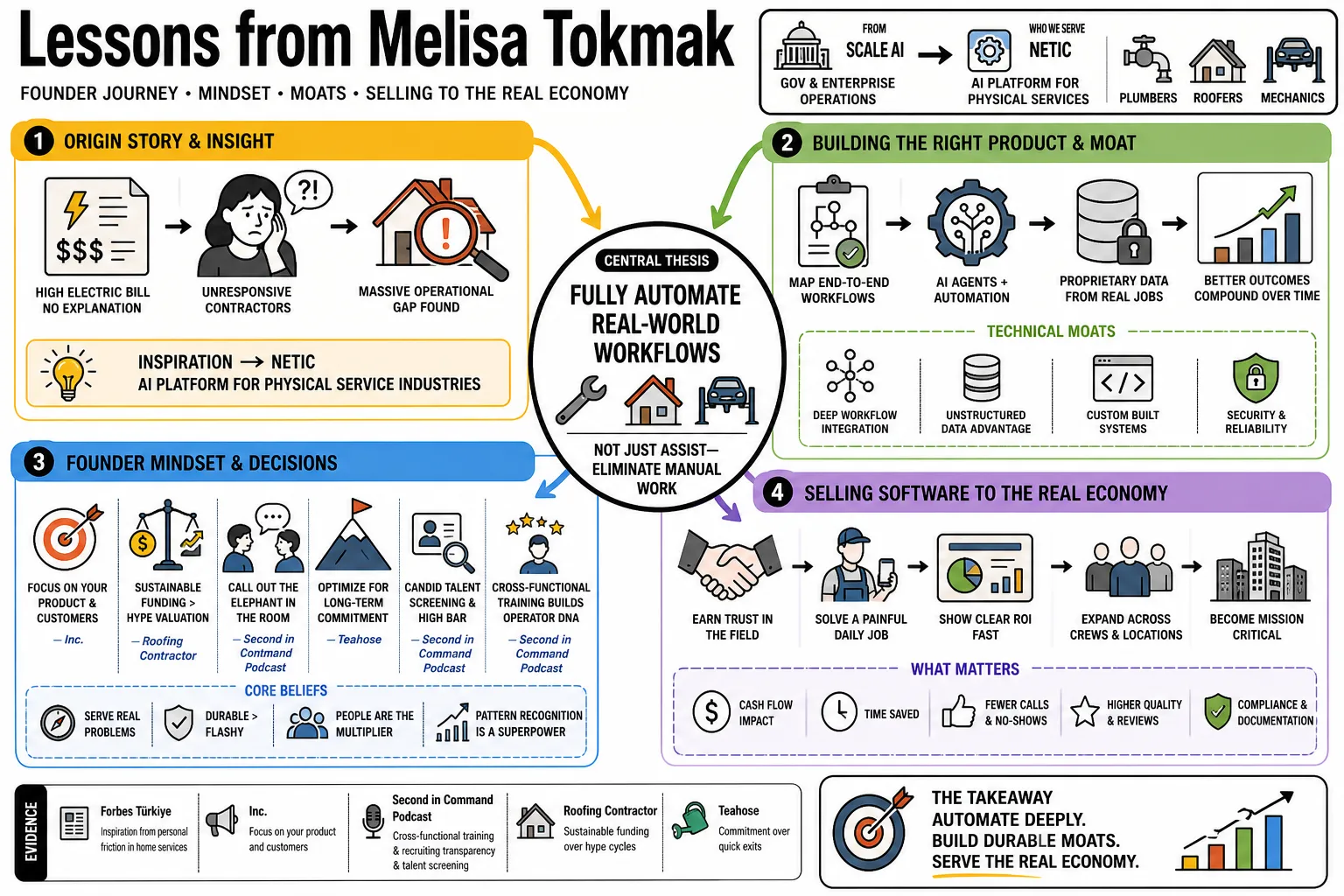 Visual summary of operating lessons from Melisa Tokmak.